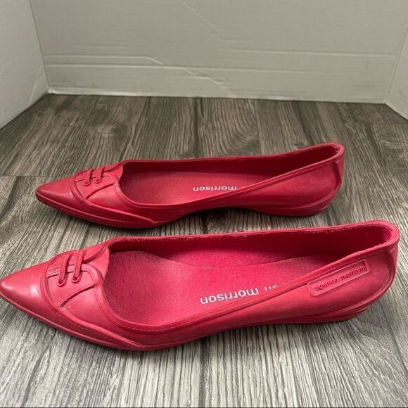 SIGERSON MORRISON Rain or Shine Rubber Pointed Toe Skimmer Cherry Red Flat - Picture 8 of 15